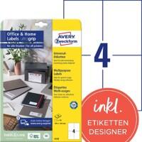 AVERY Zweckform Universaletiketten 6124 Ja DIN A4 Weiß 105 x 148 mm 10 Blatt à 4 Etiketten