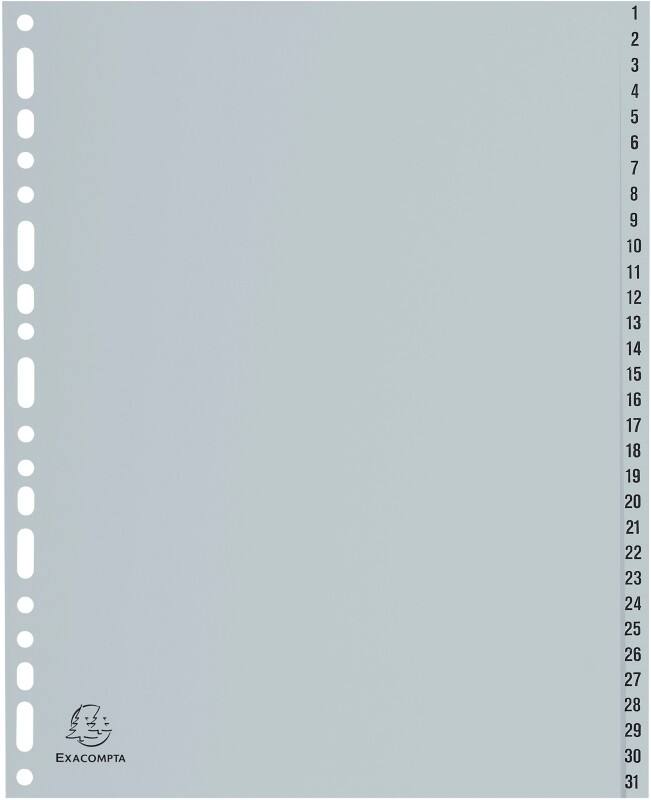 Exacompta Register DIN A4+ Grau 31-teilig Perforiert Kunststoff 1 bis 31 5 Stück