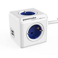 Allocacoc 1402BL / DEEUPC PowerCube Steckdosenwürfel mit 2 USB-Anschlüssen 4 Buchsen Typ F 1,5 m Weiß, Blau