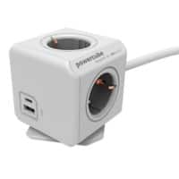 Allocacoc 10435 / DEEUAC Steckdosenwürfel mit USB-A und USB-C Anschlüssen 4 Steckdosen Typ F 1,5m Weiß, Grau