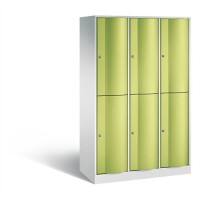 C+P Spind doppelstöckig Resisto H1950xB1148xT540 Korpus: Lichtgrau Türen: Viridingrün 3 Abteile 6 Fächer