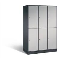C+P Spind doppelstöckig XL Intro H1950xB1220xT590 Korpus: Schwarzgrau Türen: Weißaluminium 3 Abteile 6 Fächer
