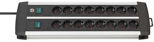 brennenstuhl 1391000916 Premium Duo Alu-Line Steckdosenleiste 16-fach 3 m Mit Schalter