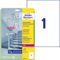 AVERY Zweckform Laser Antimikrobiell Etiketten L8011-10 haftend DIN A4 Transparent 210 x 297 mm 10 Blatt à 1 Etikett