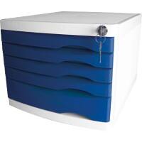Helit Schubladenbox mit 5 Schubladen The Safe A4 Kunststoff Blau 230 x 300 x 355 mm