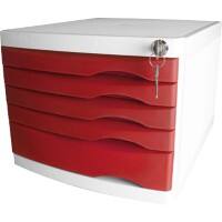 Helit Schubladenbox mit 5 Schubladen The Safe A4 Kunststoff Rot 230 x 300 x 355 mm
