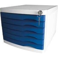 Helit Schubladenbox mit 6 Schubladen The Safe A4 Kunststoff Blau 230 x 300 x 355 mm