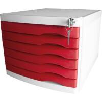 Helit Schubladenbox mit 6 Schubladen The Safe A4 Kunststoff Rot 230 x 300 x 355 mm