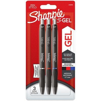 Sharpie Gelschreiber, einziehbar, 0.7 mm, schwarz, blau, rot, 3 Stück