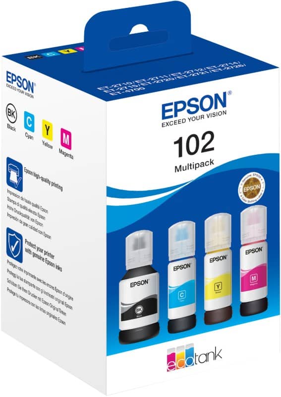 Epson 102 Original Nachfülltinte C13T03R640 Schwarz, Cyan, Magenta, Gelb Multipack 4 Stück