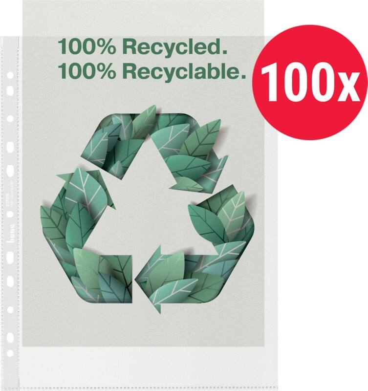 Bene Prospekthüllen 100% Recycelt DIN A4 Genarbt Transparent 70 Mikron PP (Polypropylen) 11 Löcher 217370 100 Stück