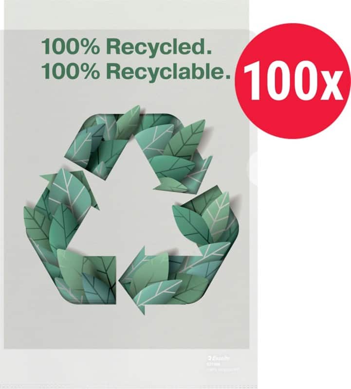 Esselte Prospekthüllen 100% Recycelt DIN A4 Genarbt Transparent 100 Mikron PP (Polypropylen) Öffnung oben und recnts 627496 100 Stück