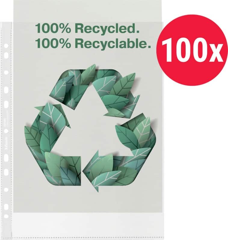 Esselte Prospekthüllen 100% Recycelt DIN A4 Genarbt Transparent 70 Mikron PP (Polypropylen) Öffnung oben 11 Löcher 627493 100 Stück