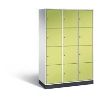 C+P XL-Schließfachschrank Intro H1950xB1220xT490 Korpus: Lichtgrau Türen: Viridingrün 3 Abteile 12 Fächer