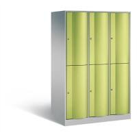C+P Spind doppelstöckig XXL Resisto H1950xB1148xT740 Korpus: Weißaluminium Türen: Viridingrün 3 Abteile 6 Fächer