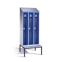 C+P Garderobenschrank Classic Stahl 3 Abteile Grau - Blau mit Zylinderschloss H2090xB900xT815mm
