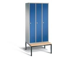 C+P Garderobenschrank Classic Stahl 3 Abteile Weiß - Blau mit Drehriegel H2090xB900xT815mm