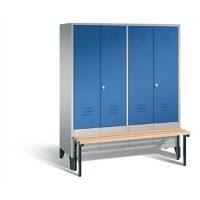 C+P Garderobenschrank S10198 Classic Stahl 4 Abteile Weiß - Blau mit Drehriegel H1850xB1590xT500mm