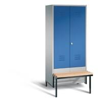 C+P Garderobenschrank S10251 Classic Stahl 2 Abteile Weiß - Blau mit Drehriegel H1850xB810xT500mm