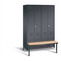 C+P Garderobenschrank S10268 Classic Stahl 4 Abteile Schwarz mit Drehriegel H1850xB1190xT500mm