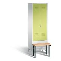 C+P Garderobenschrank Classic Stahl 2 Ebenen Grau, Verkehrsgelb mit Drehriegel 610 x 500 x 1.850 mm