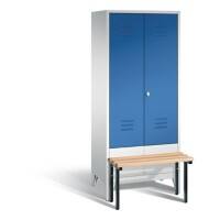 C+P Garderobenschrank S10010 Classic Stahl 2 Abteile Grau - Blau mit Drehriegel H1850xB810xT500mm