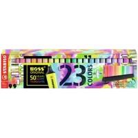 STABILO Boss Original Textmarker Farbig sortiert Keilspitze 2-5 mm Nachfüllbar 23 Stück