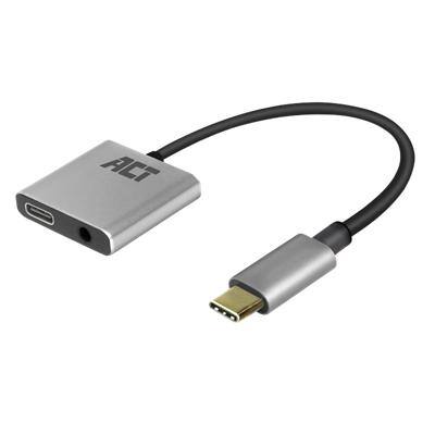 ACT USB-C auf 3,5 mm Klinke Audio Adapter und PD Pass Through AC7005 Grau