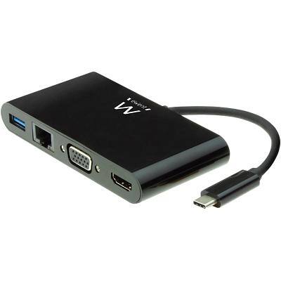 Ewent USB-C auf HDMI oder VGA Buchse Multiport Adapter Ethernet und 1 x USB-A Schwarz