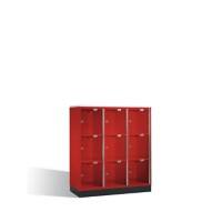 C+P Schließfachschrank Intro H1350xB1220xT480 Korpus: Rubinrot Türen: Acryglas 3 Abteile 9 Fächer