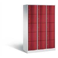 C+P Schließfachschrank Resisto H1950xB1148xT540 Korpus: Lichtgrau Türen: Rubinrot 3 Abteile 15 Fächer