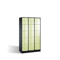 C+P Schließfachschrank Resisto H1950xB1148xT540 Korpus: Schwarzgrau Türen: Pastellgelb 3 Abteile 15 Fächer