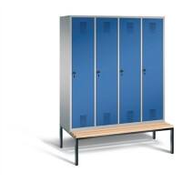 C+P Garderobenschrank Evolo Stahl 4 Abteile Weiß - Blau mit Sicherheits-Drehriegel H2090xB1590xT815mm