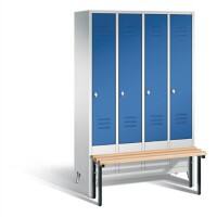 C+P Garderobenschrank S10005 Classic Stahl 4 Abteile Grau - Blau mit Drehriegel H1850xB1190xT500mm