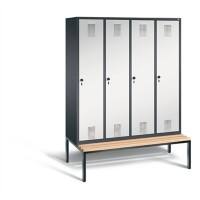 C+P Garderobenschrank Evolo Stahl 4 Abteile Schwarz - Grau mit Sicherheits-Drehriegel H2090xB1590xT815mm
