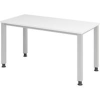 Hammerbacher VQS614/W Höhenverstellbarer gerader Schreibtisch mit 4 Füßen Express Q Weiß, Silber 1.400 x 672 x 685 - 810 mm