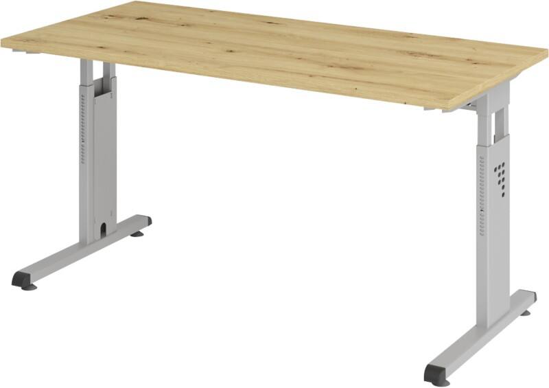 Hammerbacher Express Q VOS Höhenverstellbar Schreibtisch Rechteckig Eiche C-Fuß 1.400 (B) x 672 (T) x 850 (H) mm Spanplatte, Stahl