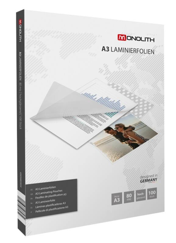 Monolith Laminierfolien DIN A3 Glasklar 80 Mikron (2 x 80) Transparent 100 Hüllen