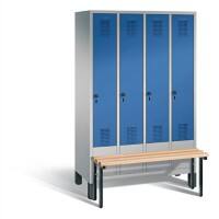 C+P Garderobenschrank Evolo Stahl 4 Ebenen Weiß - Blau Sicherheits-Drehriegel H1850xB1190xT815mm