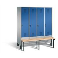C+P Garderobenschrank Evolo Stahl 4 Ebenen Weiß - Blau mit Sicherheits-Drehriegel H1850xB1590xT815mm