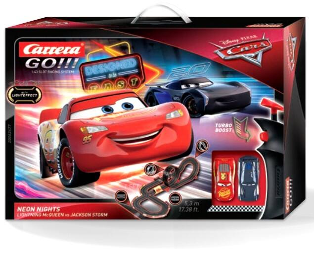 CARRERA Lightning McQueen, Jackson Storm Go!!! Disney Pixar Cars - Neon Nächte 62477 Spielzeugauto-Set