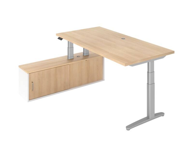 Hammerbacher VXBHM Sitz-Stehschreibtisch Eiche C-Fuß 2.000 (B) x 1.000 (T) x 1.290 (H) mm Spanplatte, Stahl, Aluminium