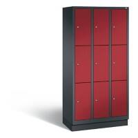 C+P Schließfachschrank Classic H1800xB900xT500 Korpus: Schwarzgrau Türen: Rubinrot 3 Abteile 9 Fächer