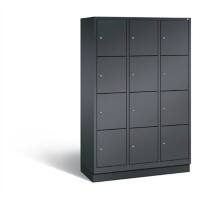 C+P Schließfachschrank Classic H1800xB1200xT500 Korpus: Schwarzgrau Türen: Schwarzgrau 3 Abteile 12 Fächer