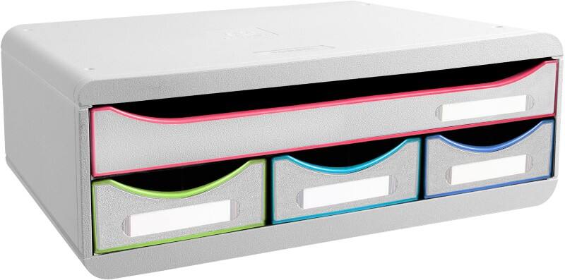 Exacompta Black Office Schubladenbox Kunststoff Mehrfarbig, Weiß 4 Schübe 35,5 x 27 x 13,5 cm DIN A4+