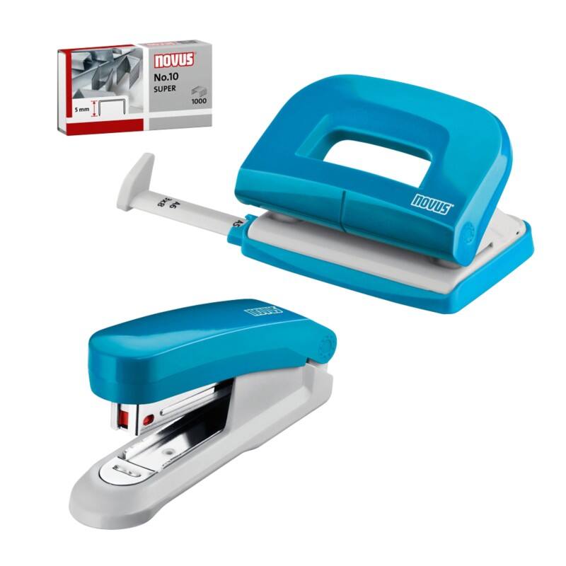 Novus NOVUS OFFICE Hefter und Locher 020-1876 Halbstreifen 15 Blatt Petrol Blau Nr. 10 Metall, Kunststoff 2 Stück