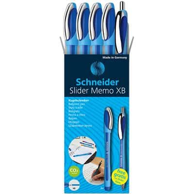 Schneider Slider Memo Kugelschreiber Blau Extra Breit 0.7 mm Nachfüllbar 4 Stück + 1 Slider Rave Gratis