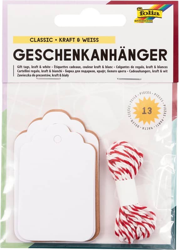 Folia Papieranhänger Weiß/Braun 0,9 (B) x 13,5 (T) x 10 (H) cm 12 Stück