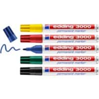 edding Permanentmarker e-3000 Medium Rundspitze Schwarz, Rot, Blau, Grün, Gelb