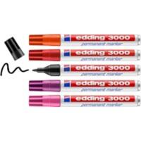 edding Permanentmarker e-3000 Medium Rundspitze Schwarz, Rot, Orange, Rosa, Magenta